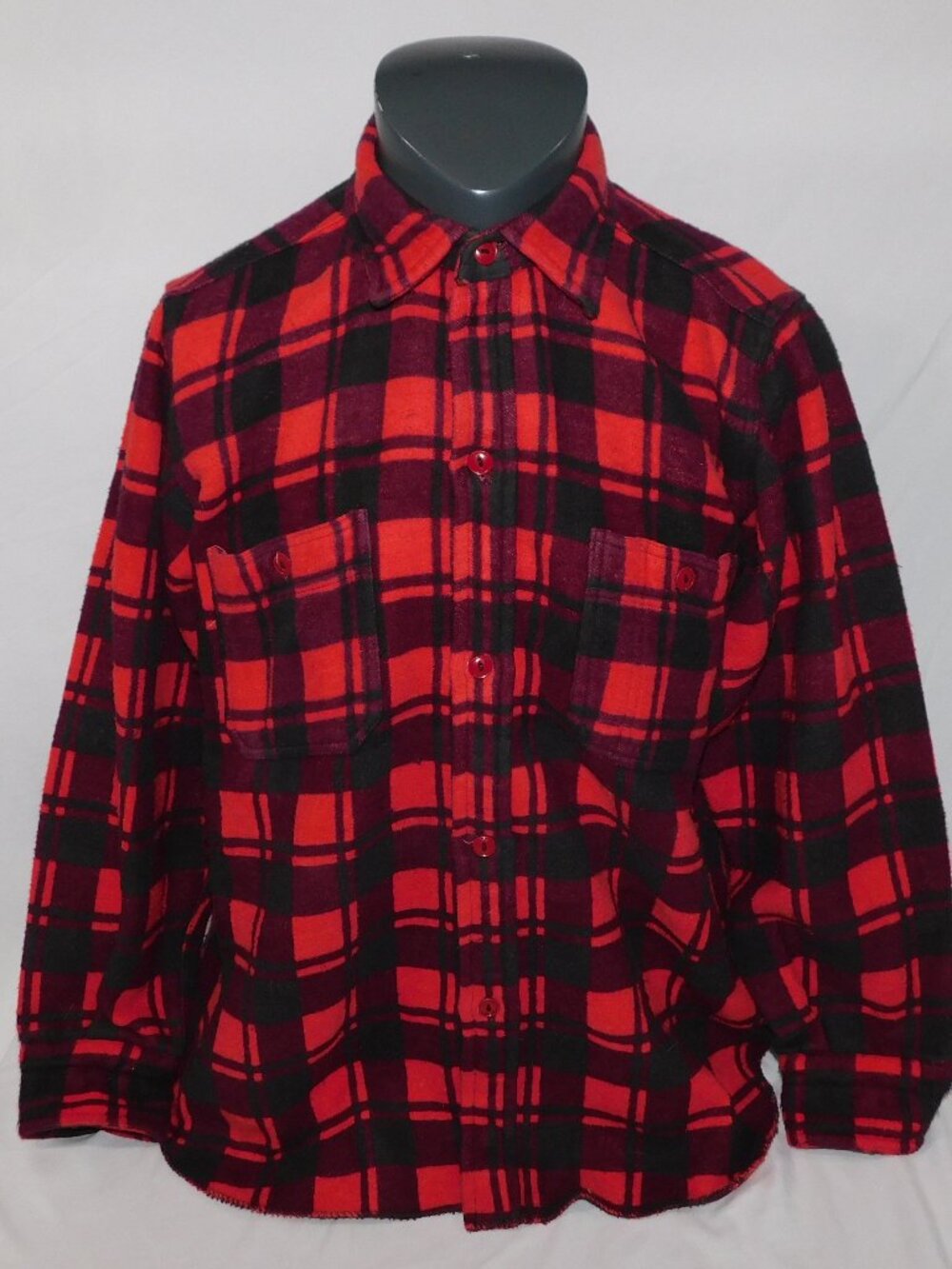 VTG Palermo Heavy Flannel Red Black Buffalo Plaid Men 16.5 L Work Shirt Champion